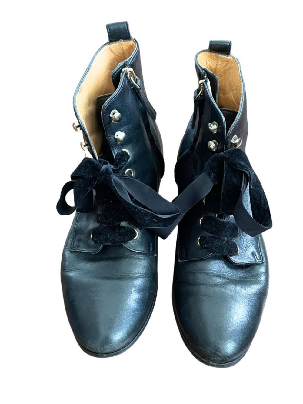 Sezane Eugenie Black Leather Ankle Boots Women US Sz 9 Lace Up Victorian - Picture 4 of 9
